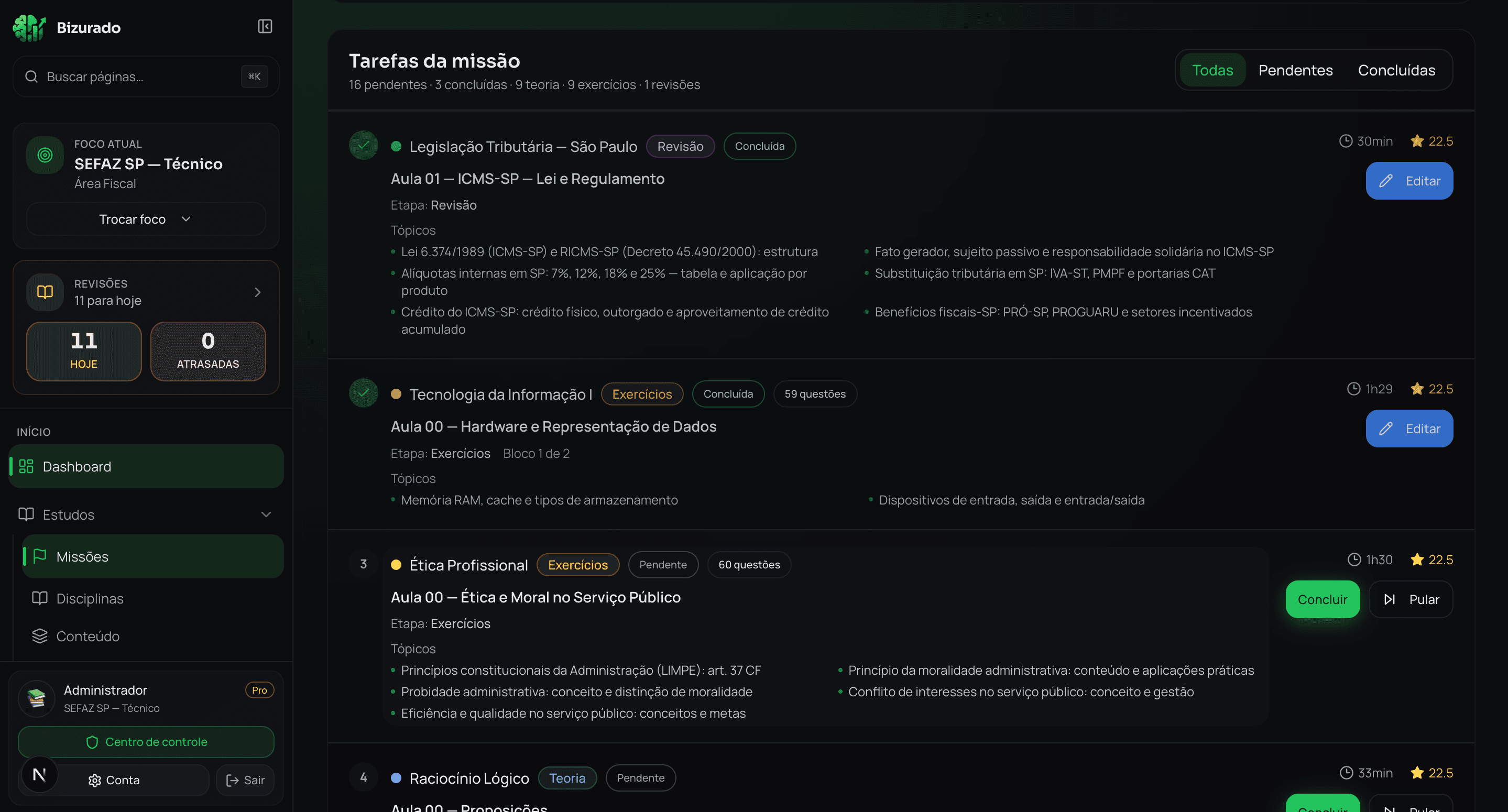 Missões do dia no Bizurado